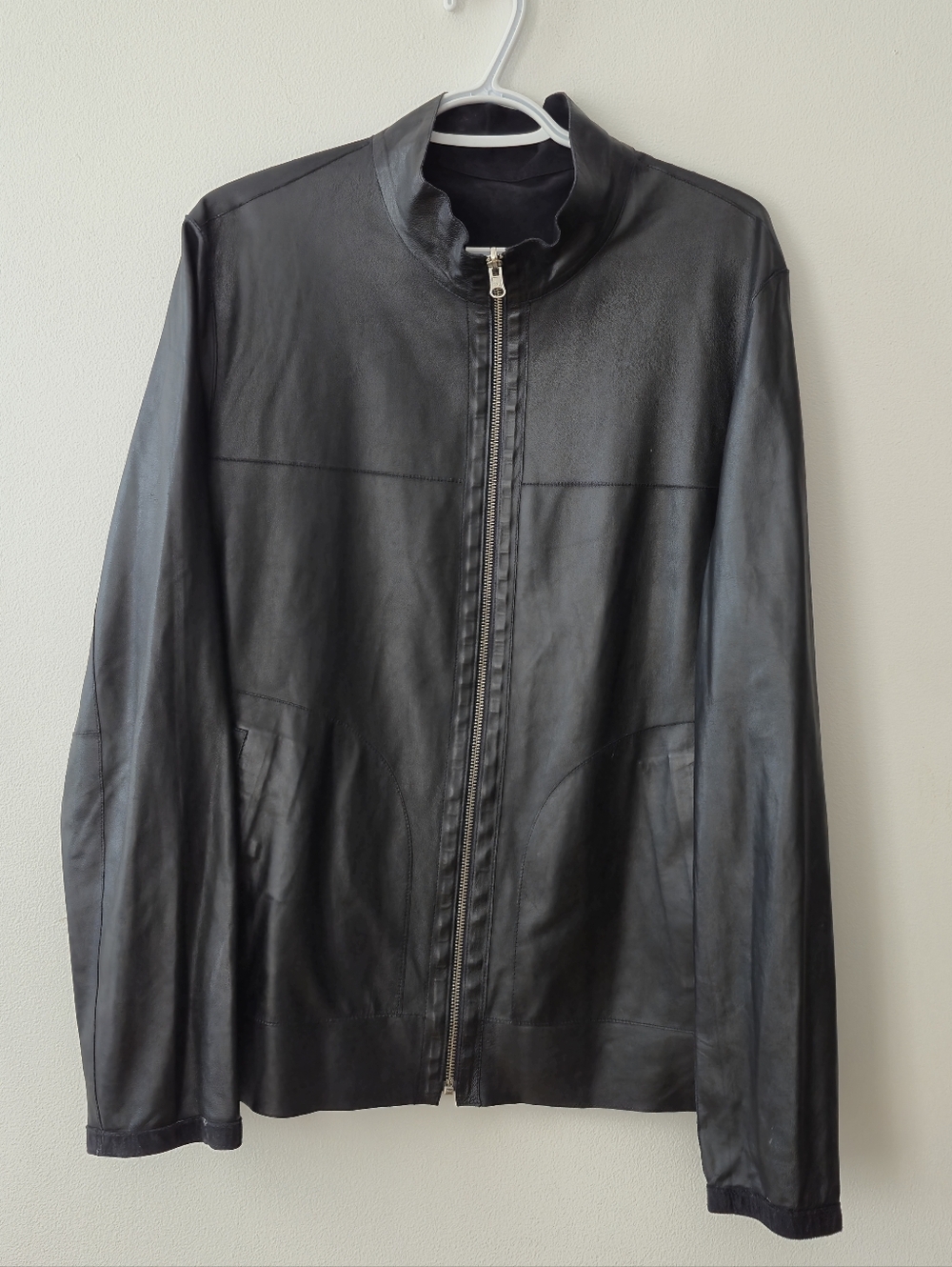 ​Naturel Reversible Genuine Leather & Suede Biker Jacket, Light Weight, Large